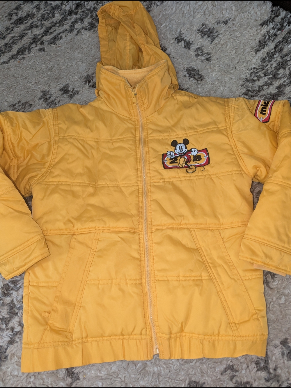 Disney Yellow Mickey Mouse Puffer Jacket with Hood